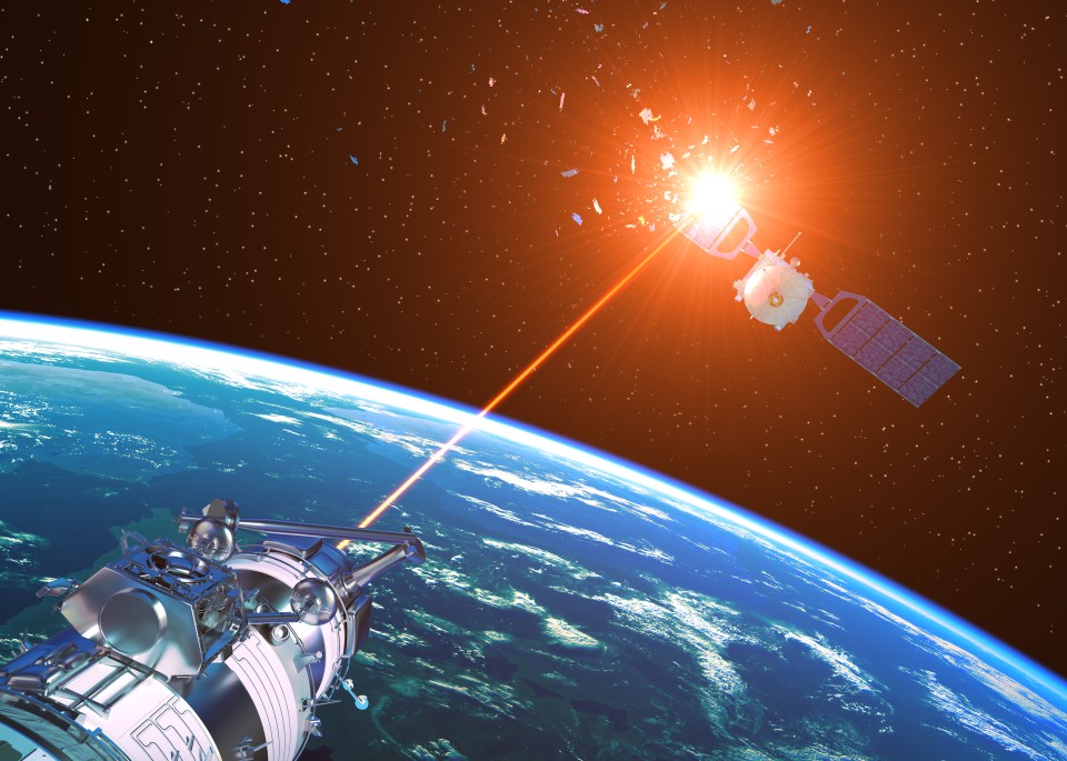 an artist 's impression of a satellite flying over the earth