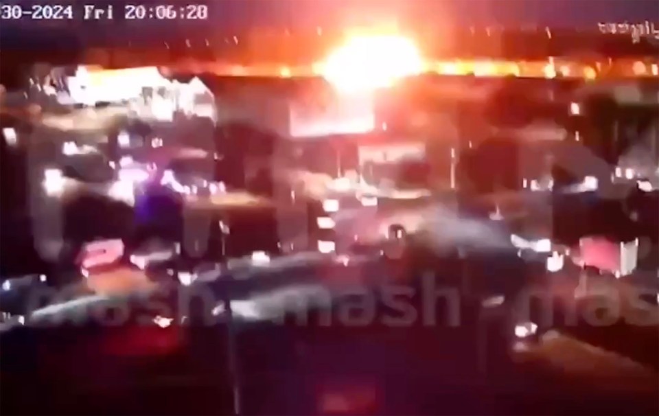 The moment one of the massive blasts hit Belgorod as desperate drivers tried to flee the scene