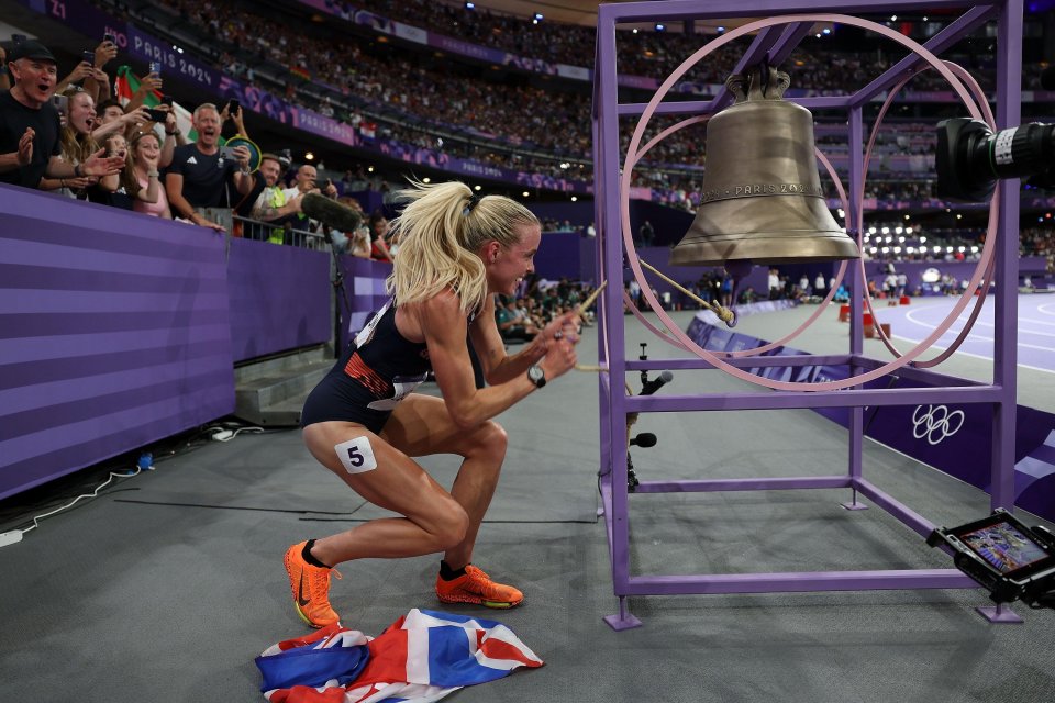 Britain's Keely Hodgkinson enjoyed ringing the bell after 800m glory