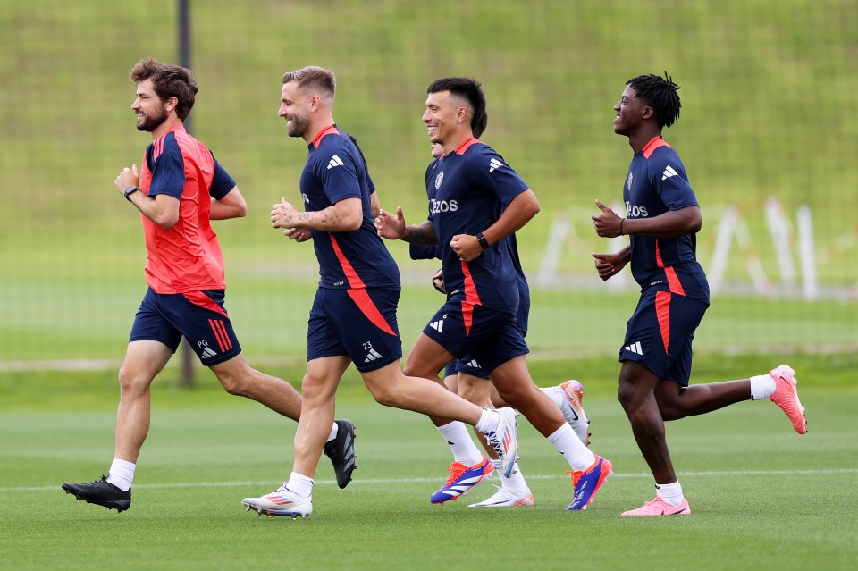 Luke Shaw joined first-team training alongside Lisandro Martinez and Kobbie Mainoo at Carrington this week