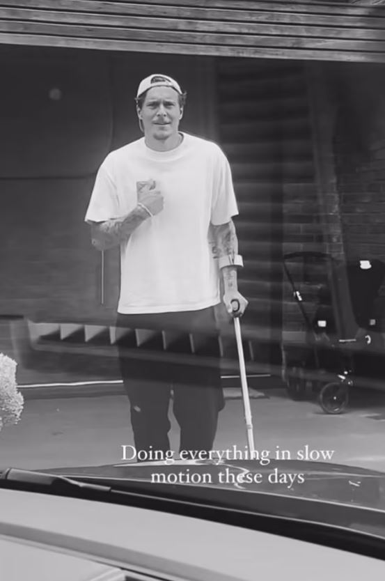 Lindelof's wife, Maja, posted a video of him hobbling on crutches