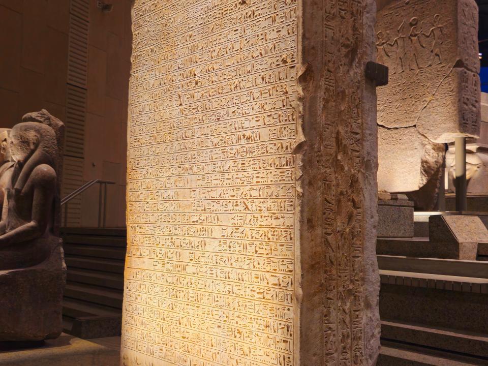 An ancient monument inside The Grand Egyptian Museum