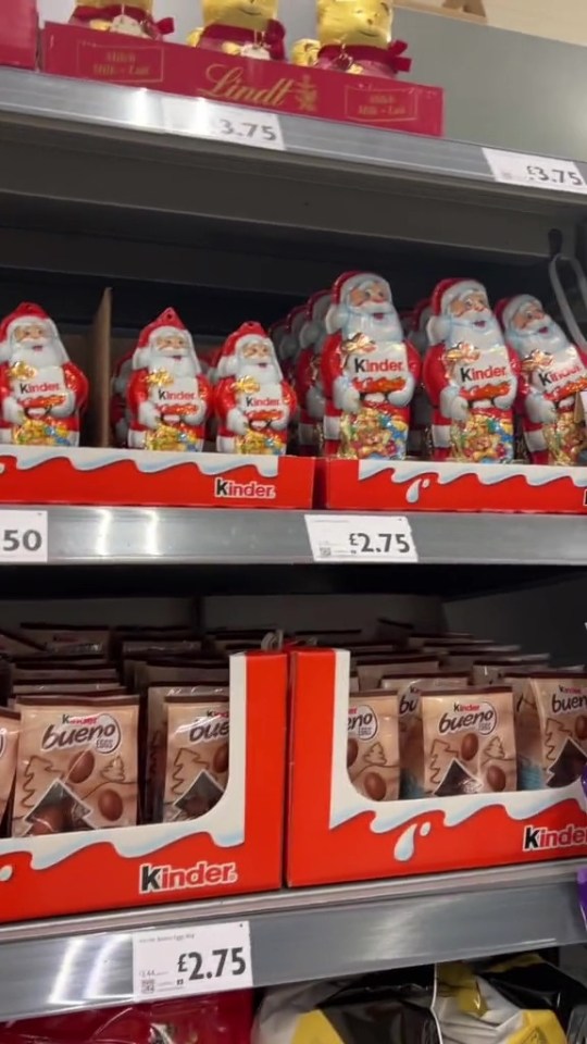 a shelf full of kinder bueno chocolates for 2.75