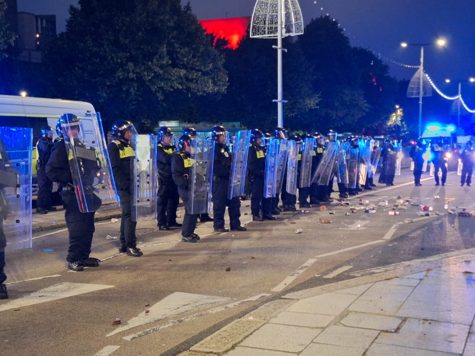 Riot cops stood firm as missiles were hurled in Plymouth