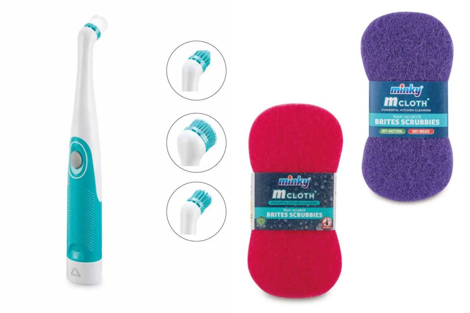 The Electric Cleaning Brush (left) is £4.99 and Minky Scrubbies (right) are £1.49