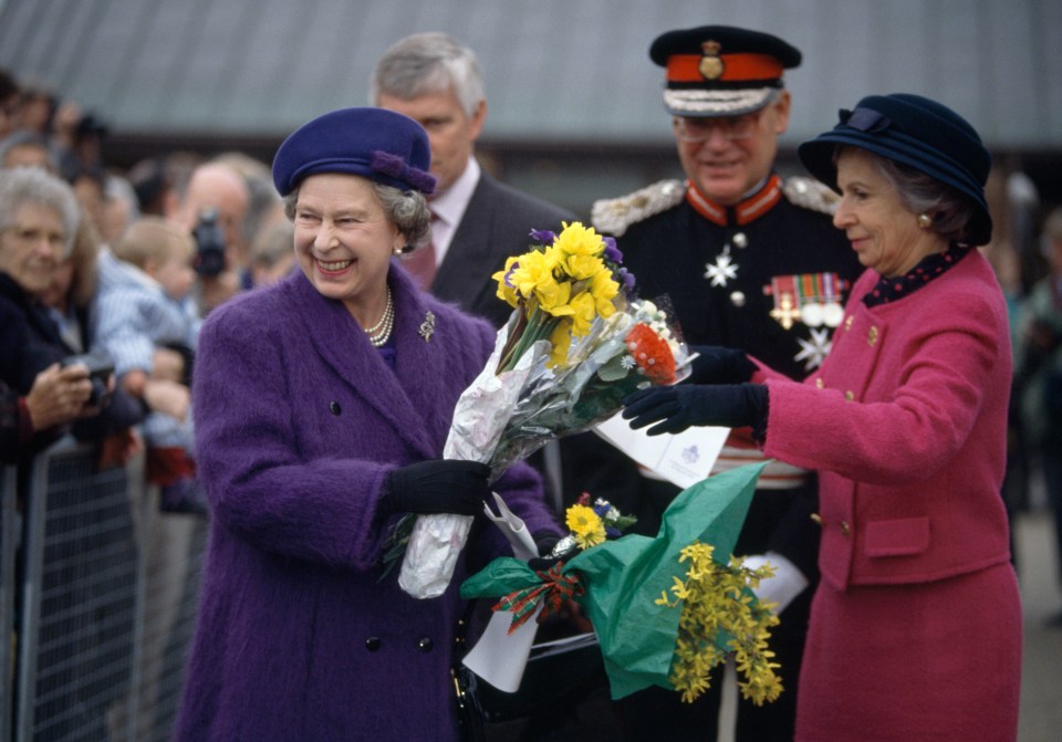 Queen Elizabeth with the Countess of Airlie visiting the Cathedral in Guildford, England on 20th March, 1992