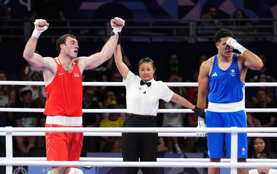 Great Britain’s Delicious Orie, right, was devastated after losing to Davit Chaloyan during the Men’s +92kg final in Paris