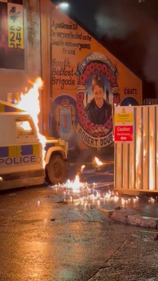 Cop vehicles were hit by petrol bombs in Belfast