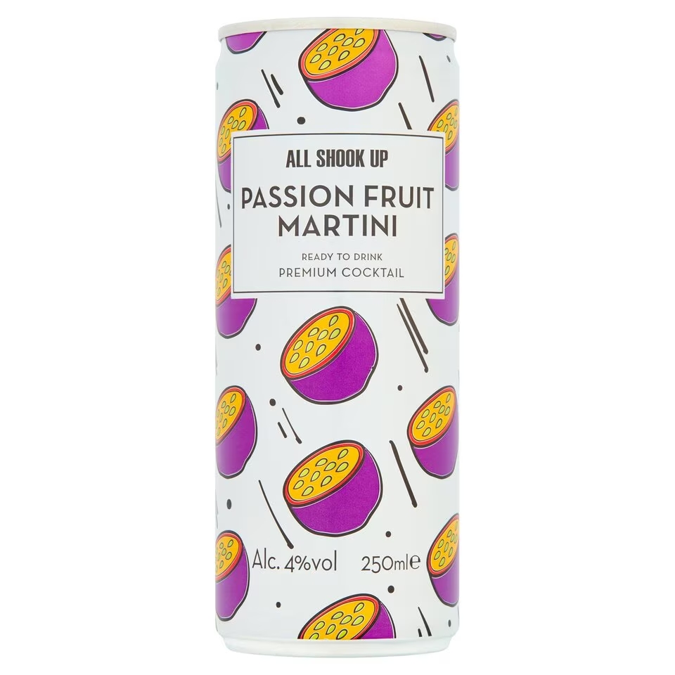 a can of all shook up passion fruit martini