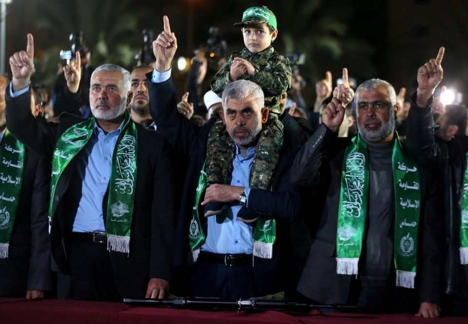 Sinwar pictured alongside other senior Hamas terrorists