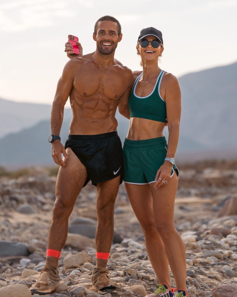 The endurance athlete looked delighted to be back with his wife