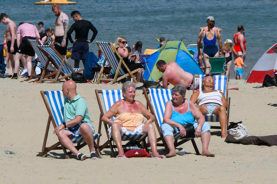 Sunbathers on Weymouth beach earlier this week