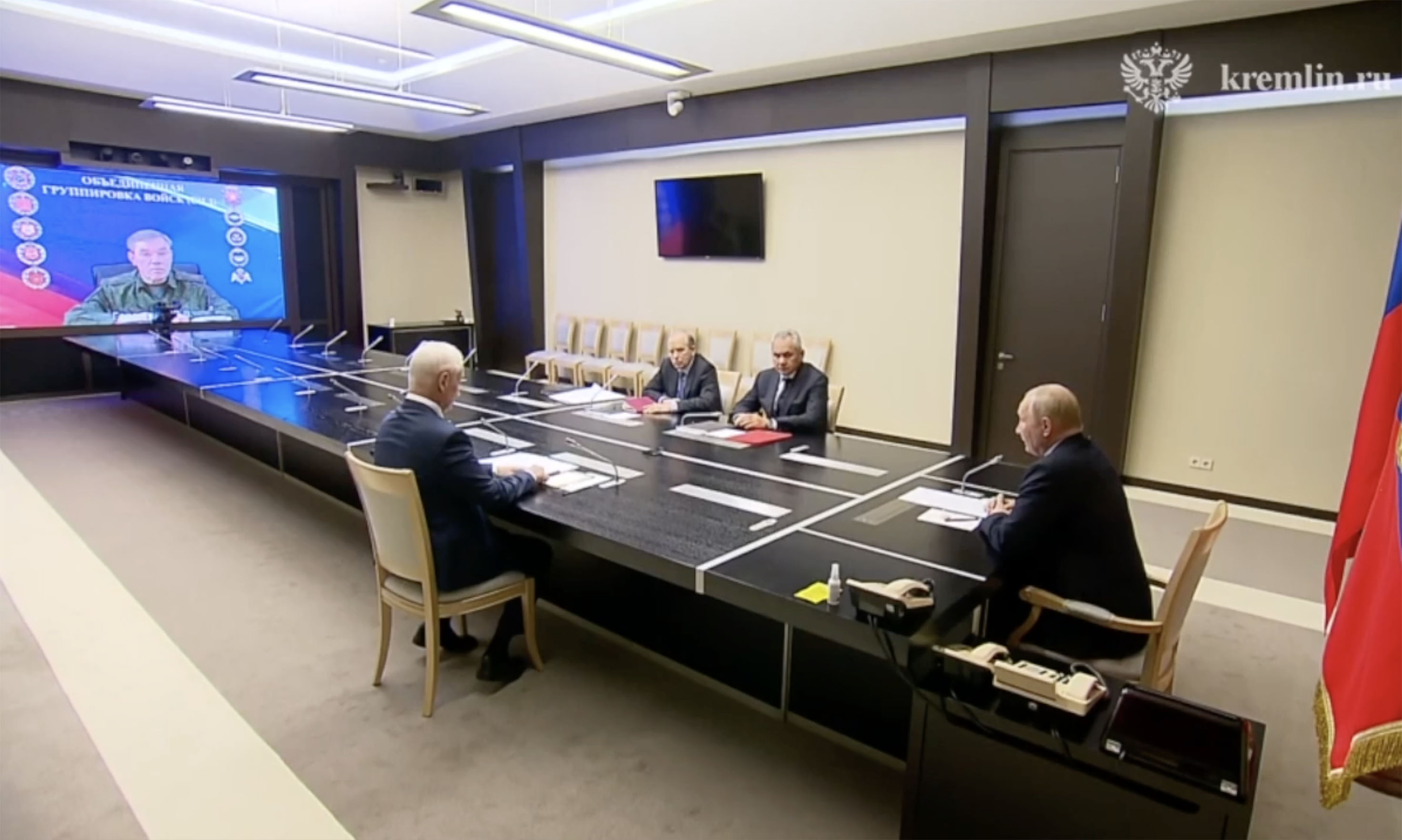 Russian tyrant Vladimir Putin holds a crunch military meeting to discuss the humiliating incursion