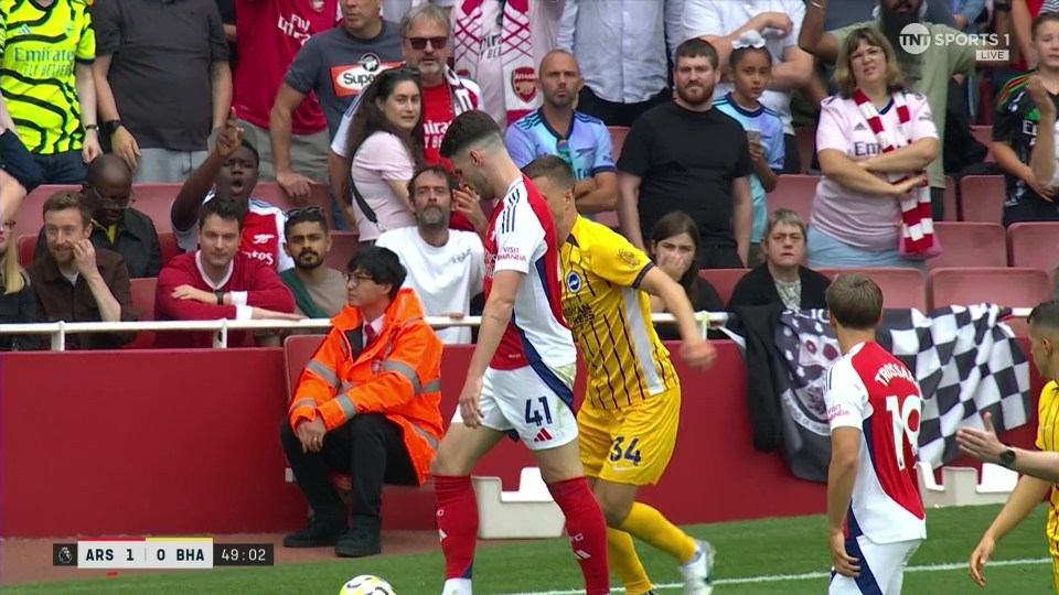 Declan Rice was sent off for kicking the ball away in the second half of Arsenal's clash with Brighton