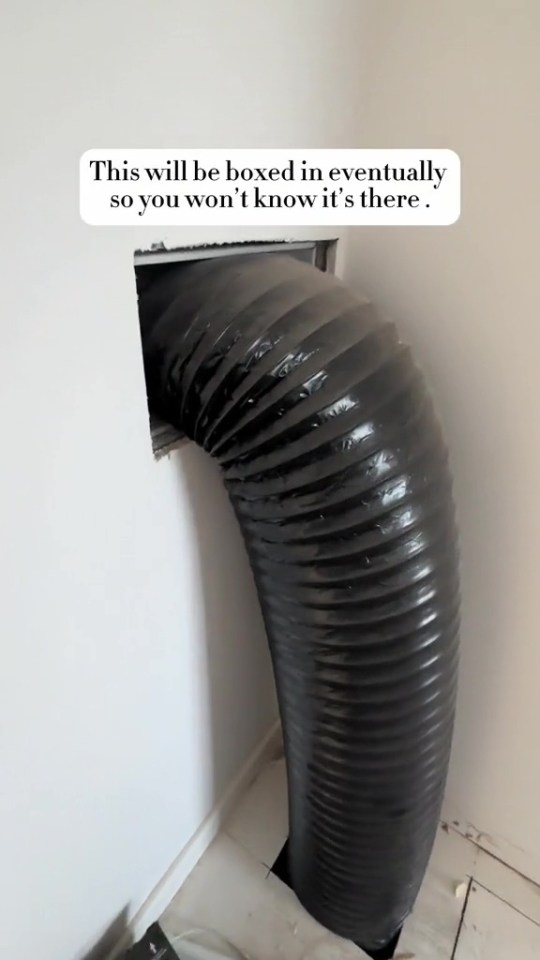 a picture of a duct with the caption " this will be boxed in eventually so you won 't know it 's there "