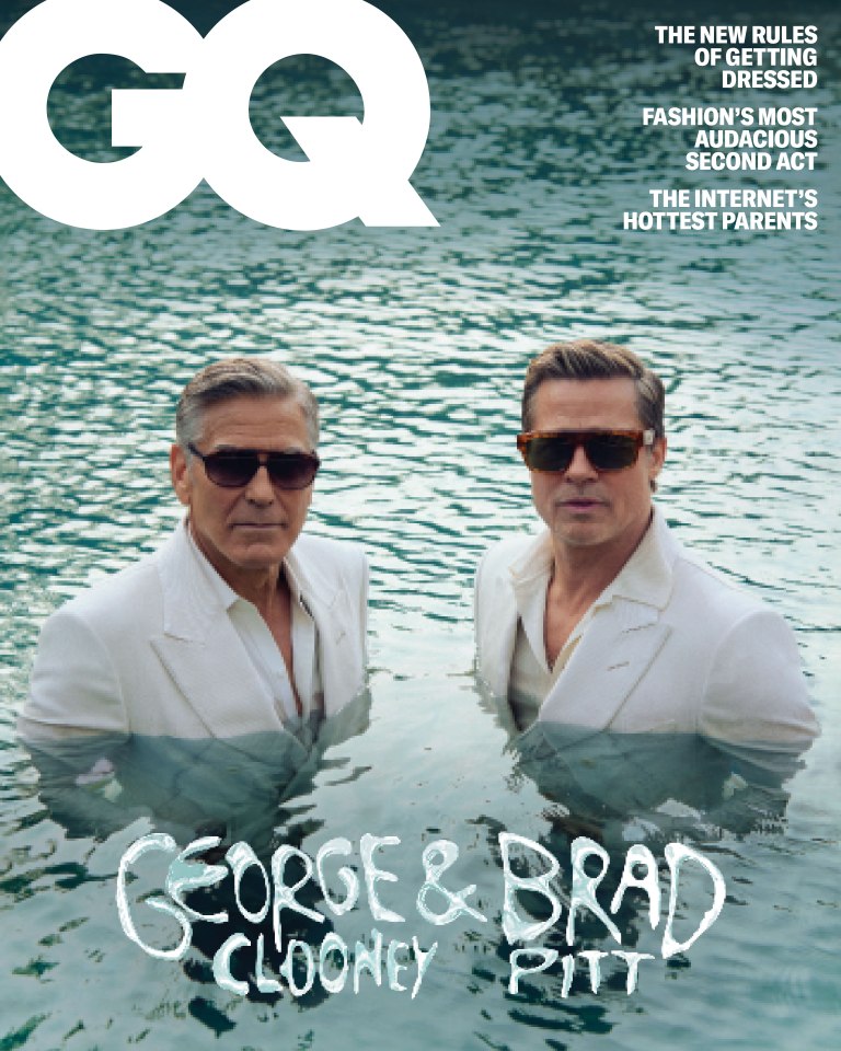 the cover of gq magazine features george and brad pitt