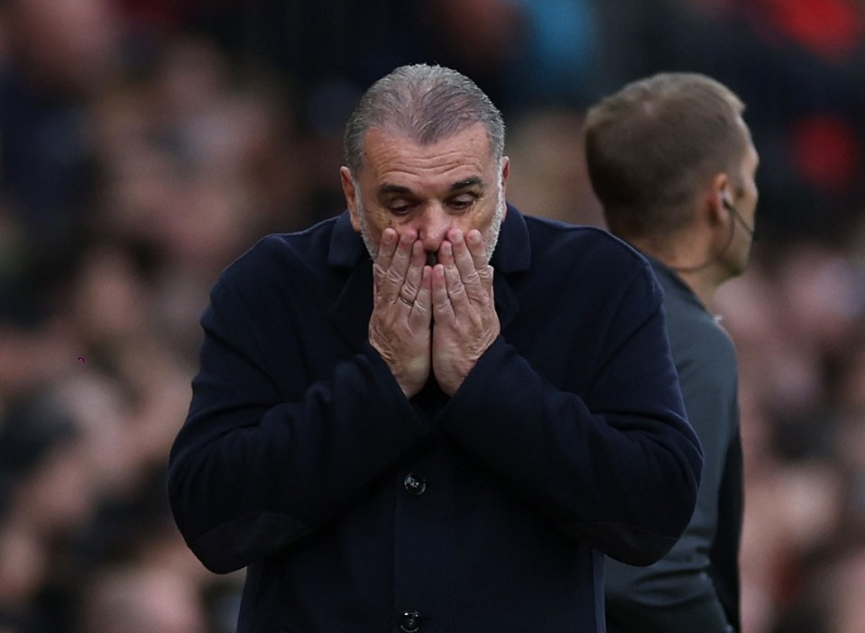 Tottenham Hotspur manager Ange Postecoglou reacts at Old Trafford