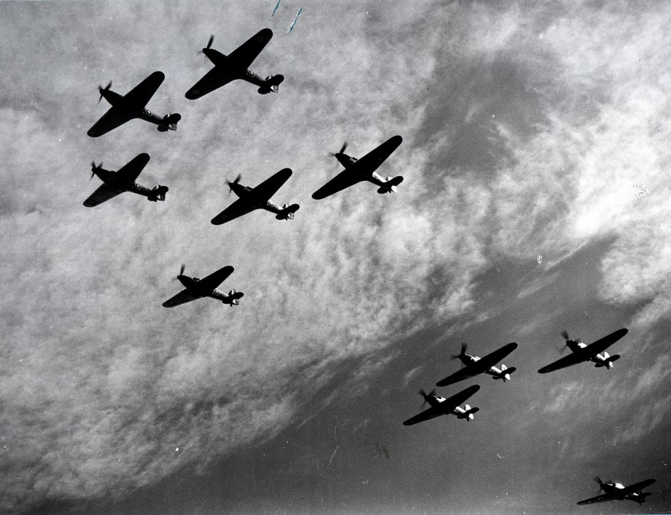 Hawker Hurricanes flying in formation, Battle of Britain, World War II