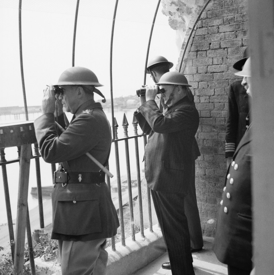 Churchill viewing activity in the Channel from an observation post at Dover Castle in 1940