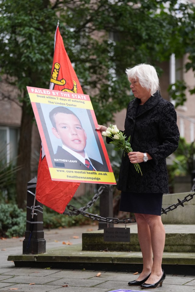 Ms Leahy with a photo of her son before the start of the hearings