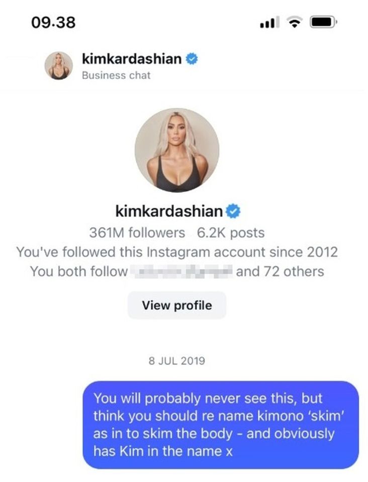 She messaged Kim with the name before the brand was re-launched