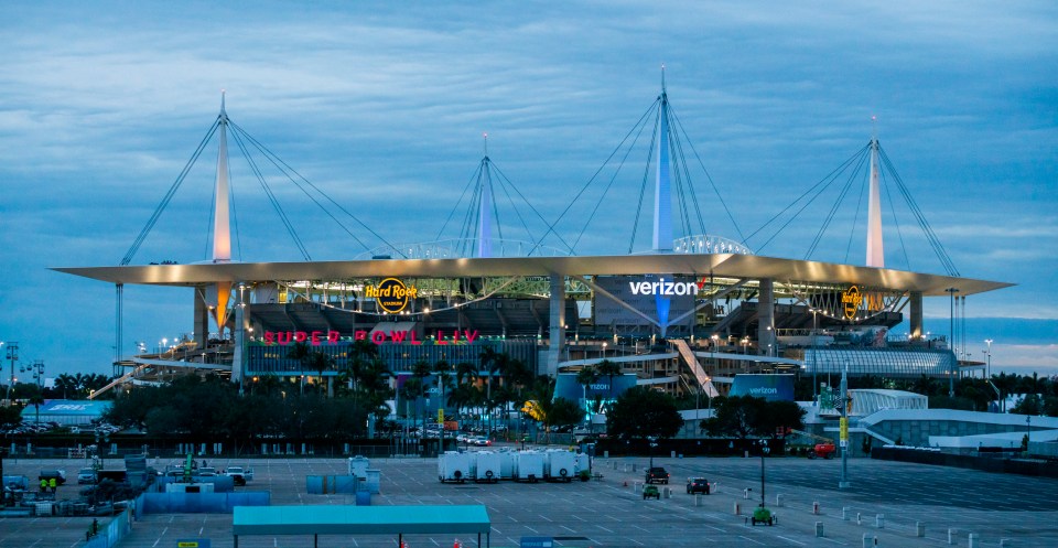 a stadium with a sign that says verizon on it