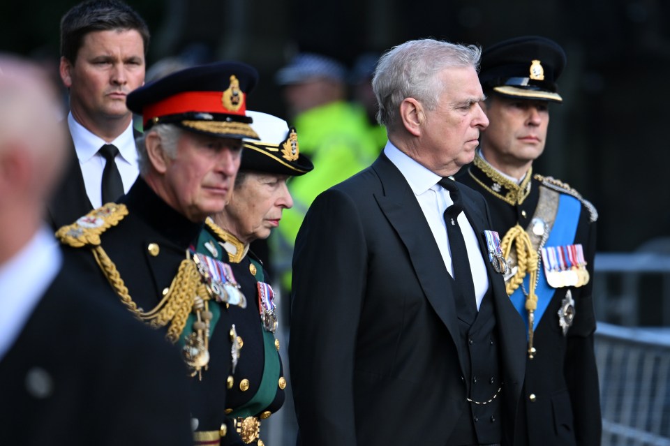 King Charles and Prince Andrew in Edinburgh after the Queen's death in 2022