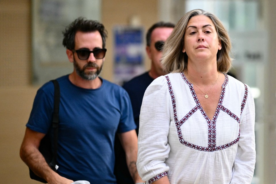 Son Florian Pélicot (L) and daughter Caroline Darian (R) arriving in court on Tuesday for their father's trial before it was suspended