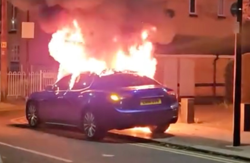 Footage showed the burning vehicle illegally parked on an East London residential street