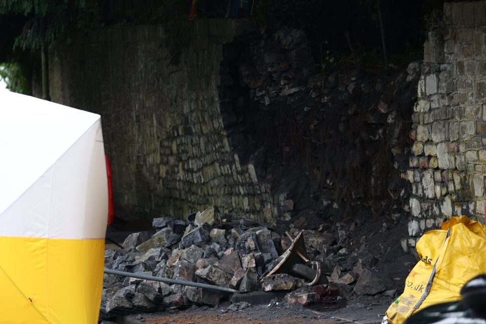 The wall collapsed in Parrys Lane, in Stoke Bishop, Bristol