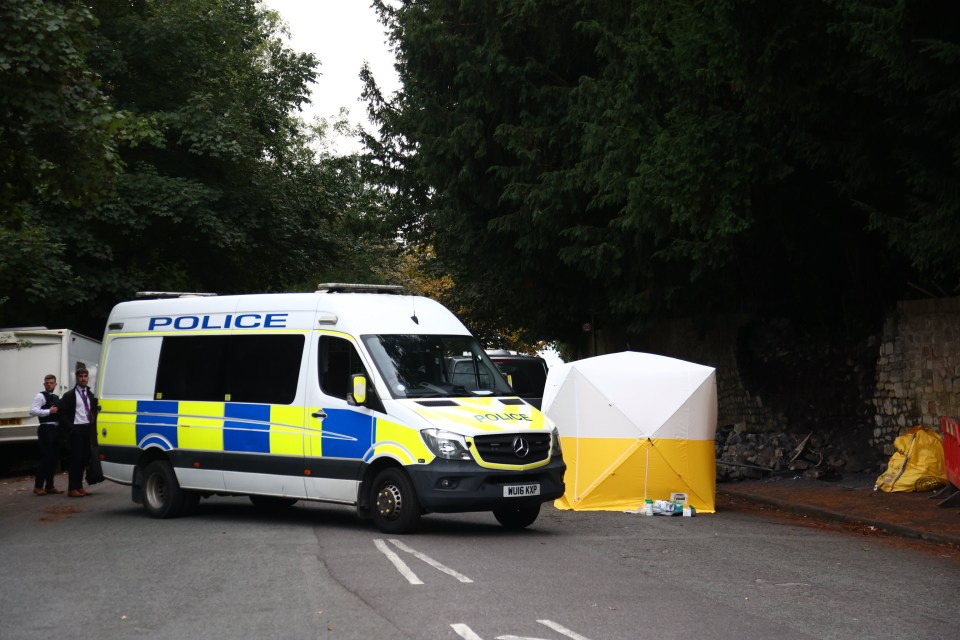 a police van is parked on the side of the road