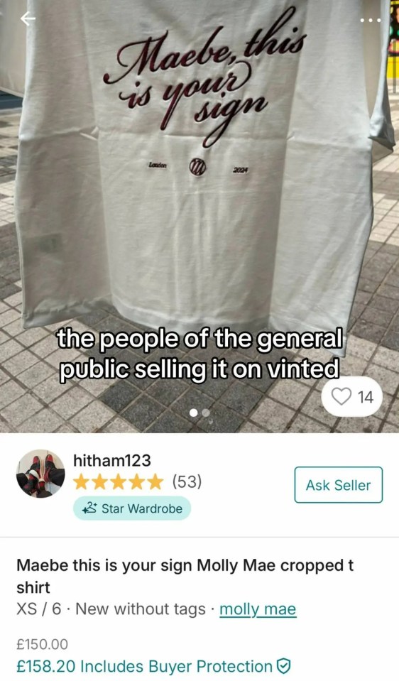 The t-shirt was sold at the event for £40, but is on Vinted for £150