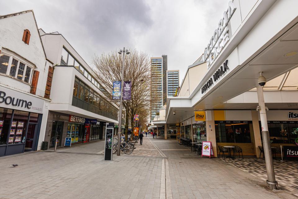 Commercial Way in the pedestrianised town centre of Woking, Surrey, which was a hotbed of mafioso behaviour in the 1970s