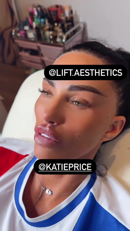 a woman laying on a bed with a lift aesthetics logo on her face