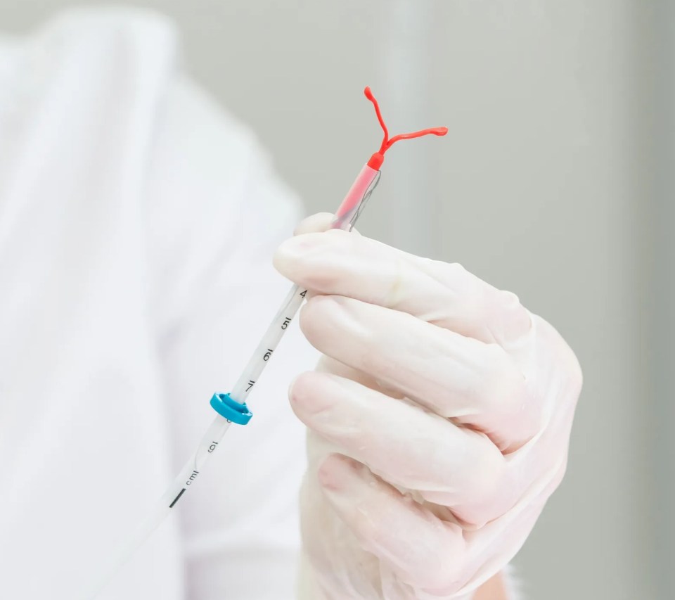 A stock image of an IUD/coil. The device is red, which is implanted into the womb