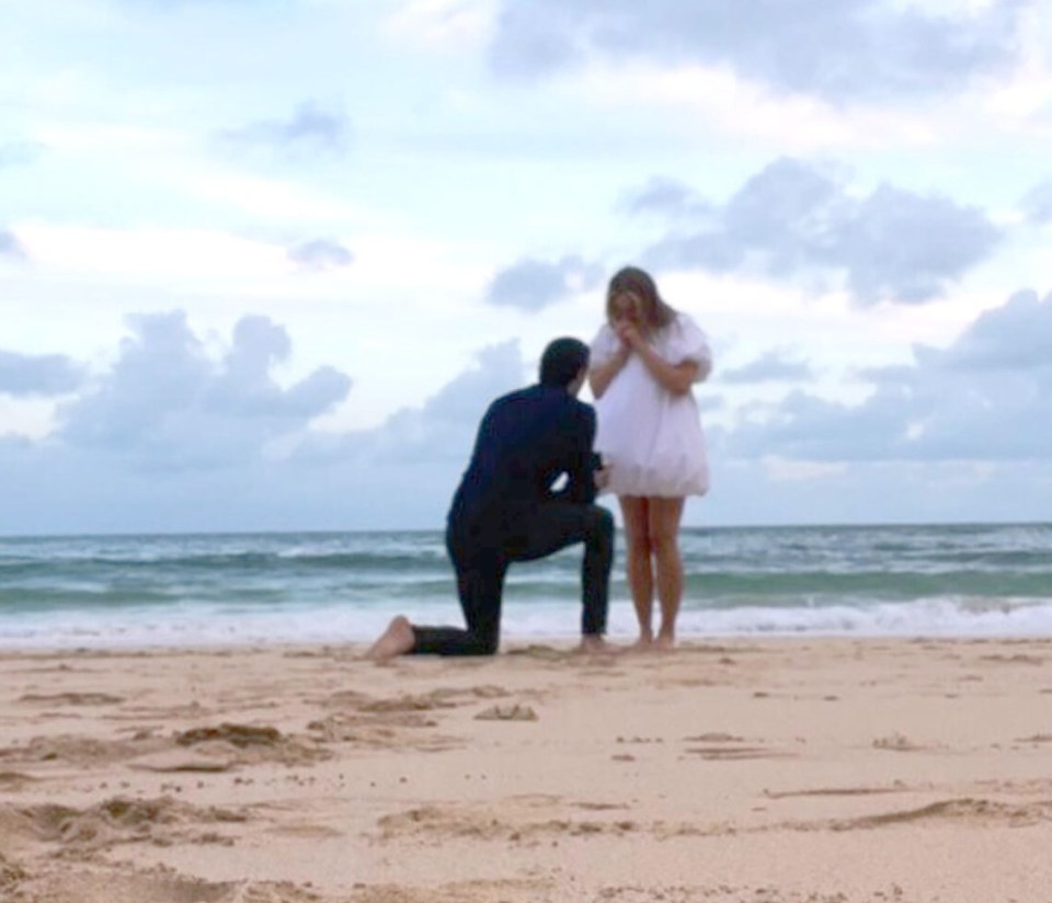 Adam got down on one knee on a beach in Cornwall