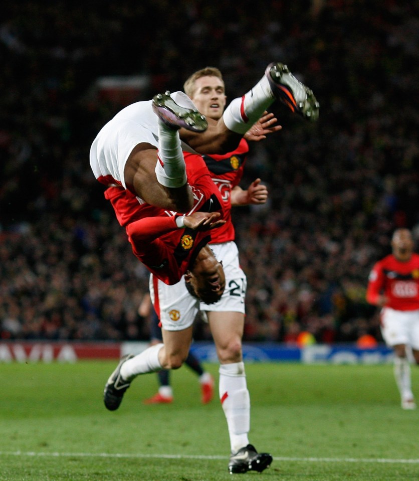 MANCHESTER UNITED V BAYERN MUNICH, CHAMPIONS LEAGUE, QUATER FINAL 2ND LEG. ...
7TH APRIL 2010...
PICTURE BY MARK ROBINSON.
Manchester United's Nani celebrates after scoring their 3rd goal.  3-0.