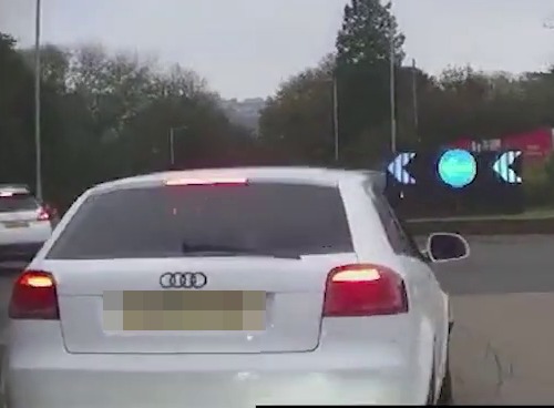 He was eventually collared after brake-checking officers on a roundabout