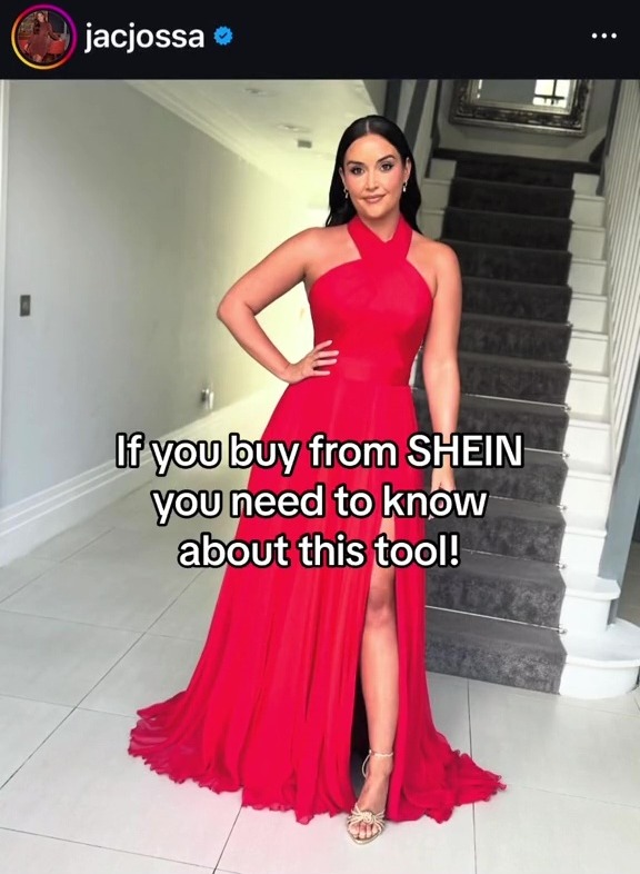 a picture of a woman in a red dress with the caption if you buy from shein you need to know about this too