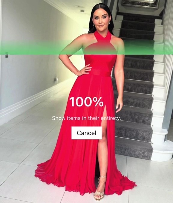 a woman in a red dress is shown on a phone screen