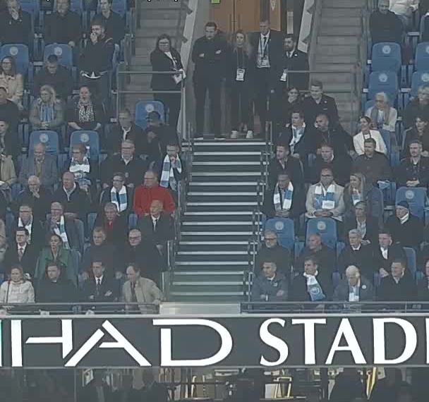 Arsenal bigwig Tim Lewis, sitting in the bottom row by the aisle, was sat next to Gunners sporting director Edu Gaspar at the Etihad