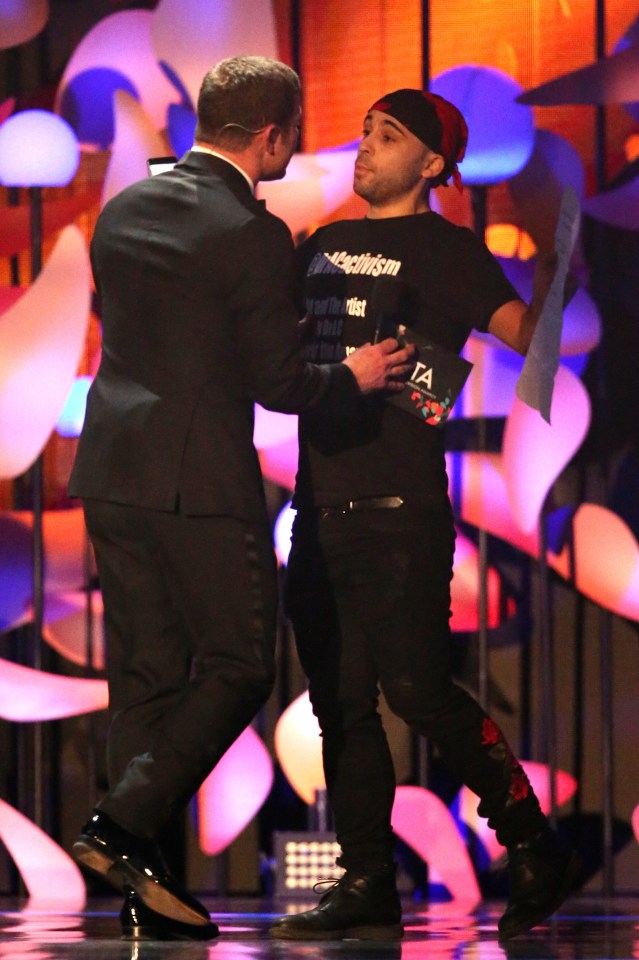  Dermot stepped in to calm the man down before he made it fully onto the stage