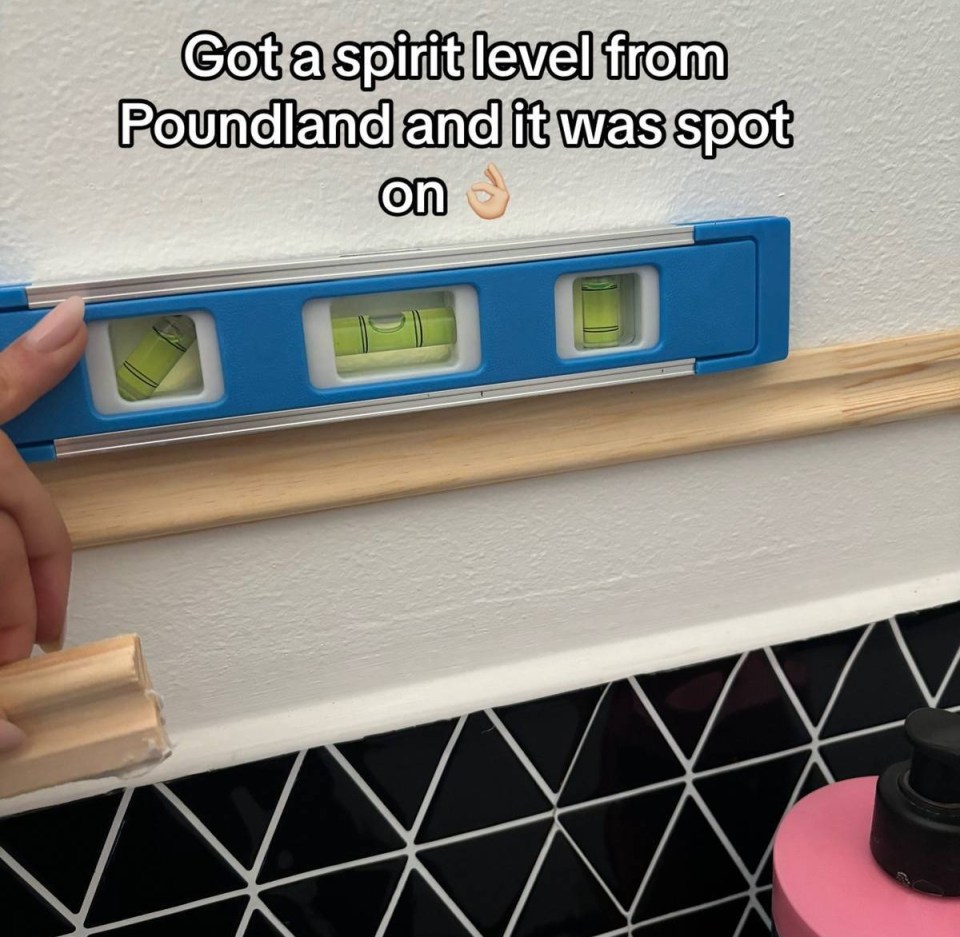 One of the must haves was a spirit level from Poundland, which she used to get the dado rail straight