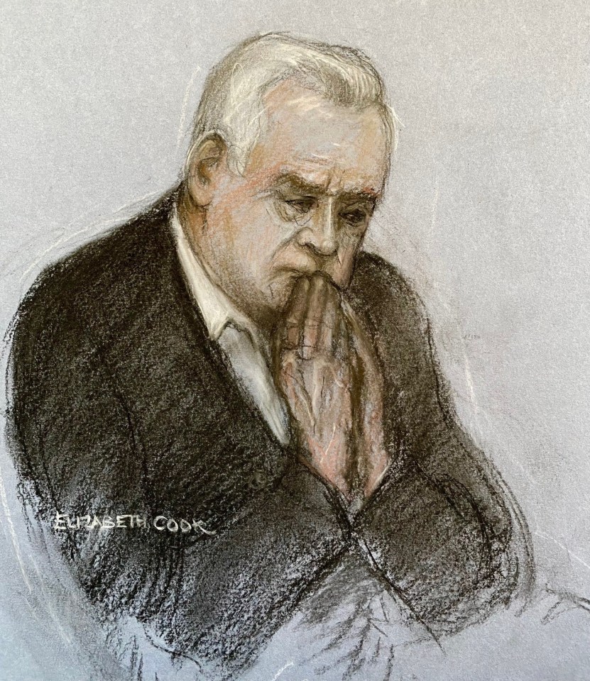 Court artist drawing of Edwards in the dock at Westminster Magistrates' Court