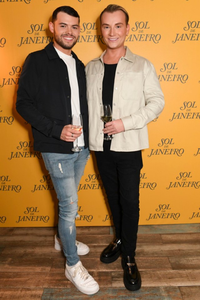 LONDON, ENGLAND - MAY 22: Joe Blackman and Harry Derbidge attend the Sol de Janeiro Rio Radiance SPF50 Launch Event at Blue Marlin Ibiza on May 22, 2024 in London, England. (Photo by Dave Benett/Getty Images for Sol de Janeiro)