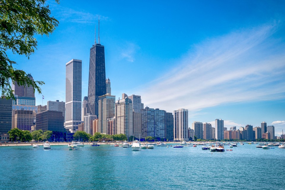 Chicago downtown skyline and the blue sky