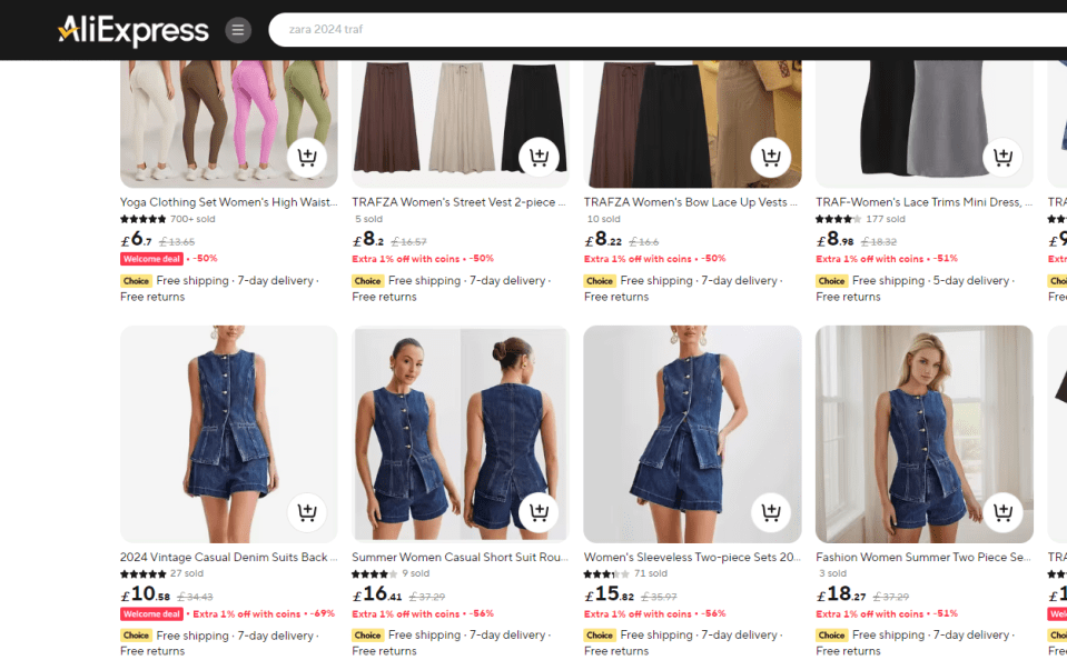 a display of women 's clothing on a website called aliexpress