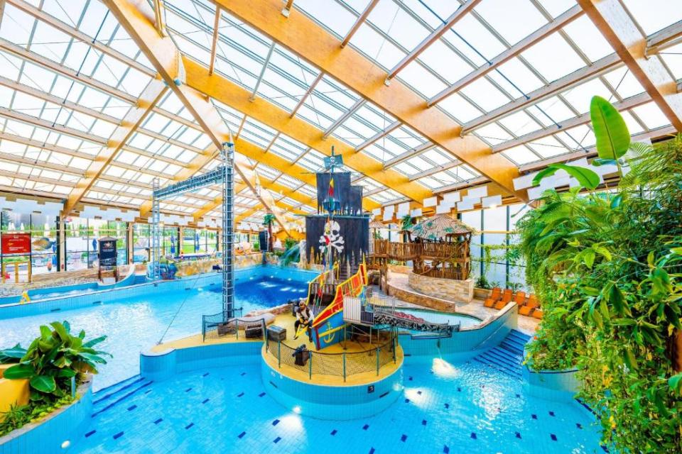 Kids will love the pirate ship where you can shoot water cannons