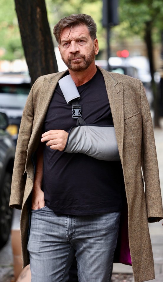 Copyright Peter Jordan Commissioned by The Sun....Story by Amir Razavi..Nick Knowles and his girlfriend are seen in London with Nick sporting broken arm....Job ID No. NINTCHDBJOBS000001093424 . .Picture shows: ..Date: Today Monday 23rd September 2024