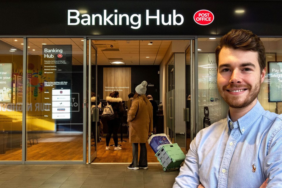 a man standing in front of a banking hub